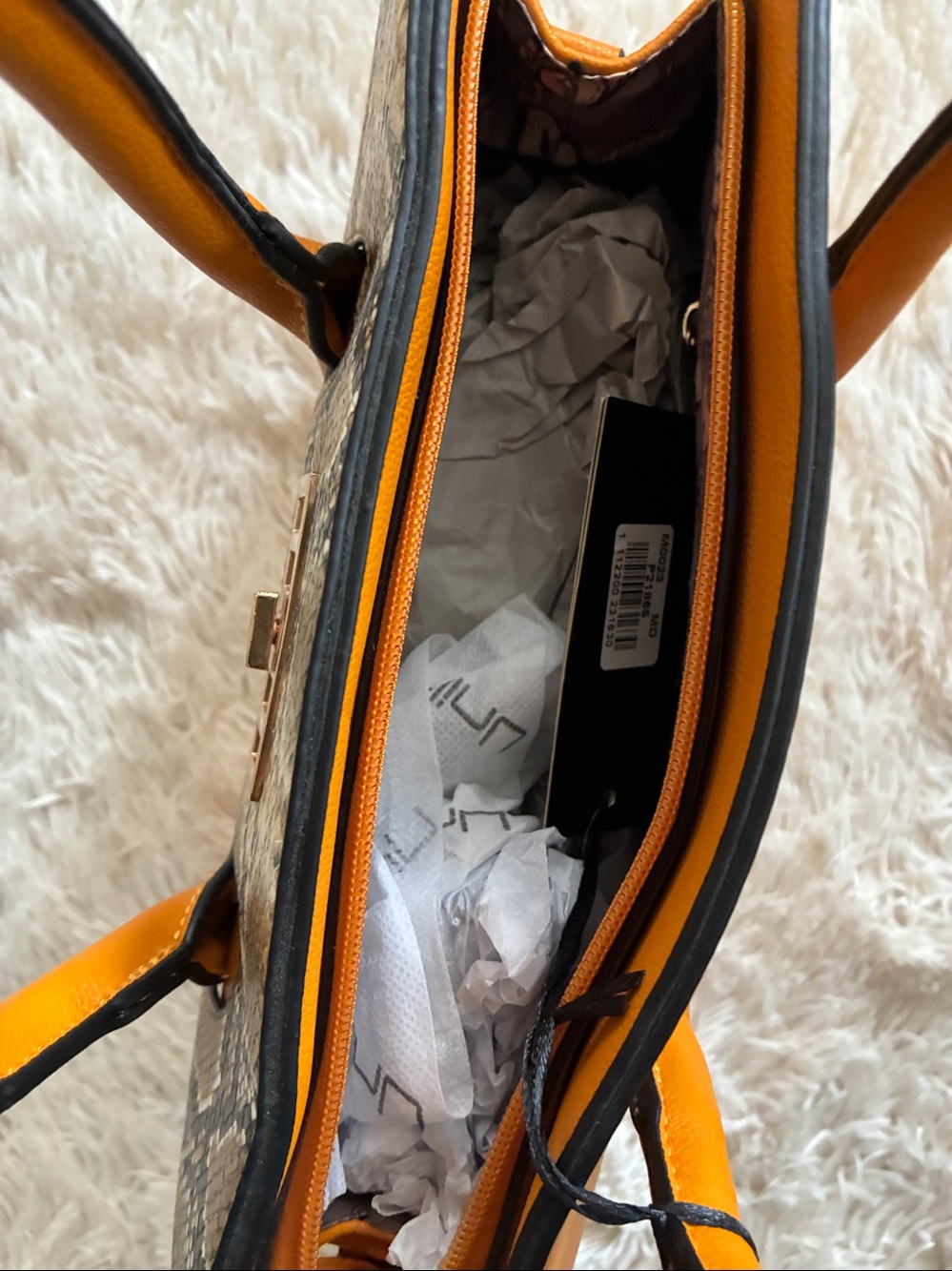 La Terre Fashion Mustard Satchel with Snake-Print Flap - Picture 4 of 4